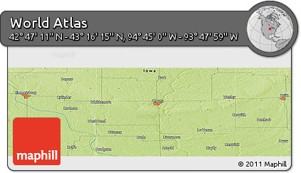 Physical Panoramic Map of the Area around 43° 1' 43" N, 94° 16' 30" W
