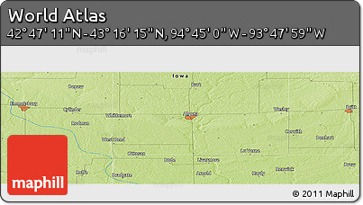 Physical Panoramic Map of the Area around 43° 1' 43" N, 94° 16' 30" W