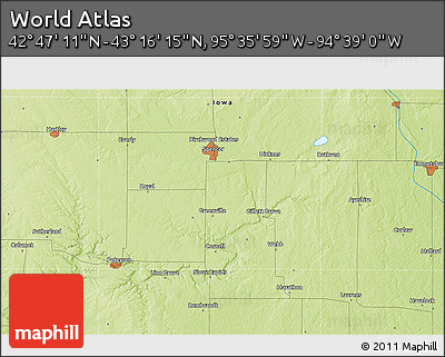 Physical 3D Map of the Area around 43° 1' 43" N, 95° 7' 30" W