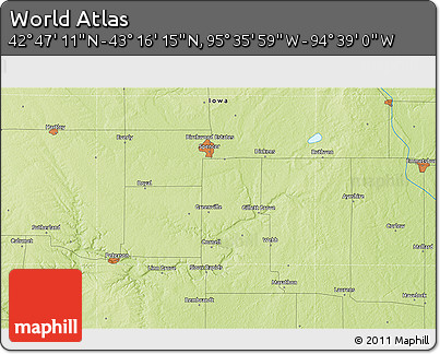 Physical 3D Map of the Area around 43° 1' 43" N, 95° 7' 30" W