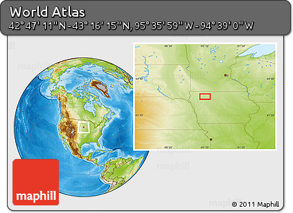 Physical Location Map of the Area around 43° 1' 43" N, 95° 7' 30" W