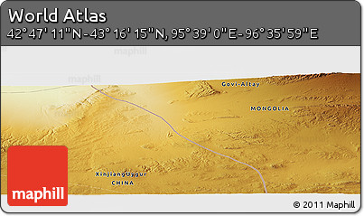 Physical Panoramic Map of the Area around 43° 1' 43" N, 96° 7' 30" E
