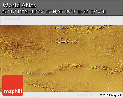 Physical 3D Map of the Area around 43° 1' 43" N, 96° 58' 29" E