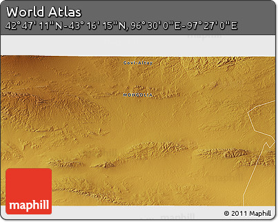 Physical 3D Map of the Area around 43° 1' 43" N, 96° 58' 29" E