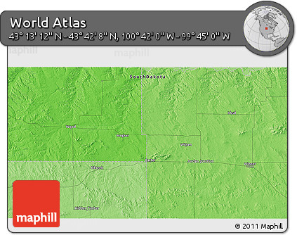 Political 3D Map of the Area around 43° 27' 40" N, 100° 13' 29" W