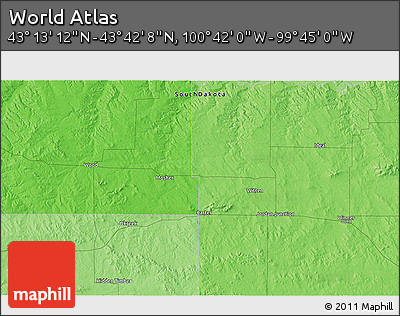 Political 3D Map of the Area around 43° 27' 40" N, 100° 13' 29" W