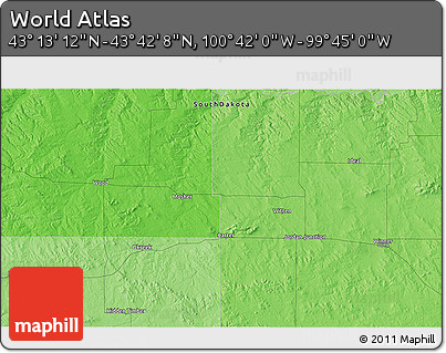 Political 3D Map of the Area around 43° 27' 40" N, 100° 13' 29" W