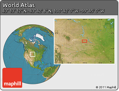 Satellite Location Map of the Area around 43° 27' 40" N, 100° 13' 29" W