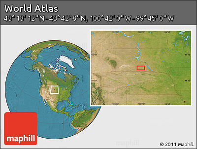Satellite Location Map of the Area around 43° 27' 40" N, 100° 13' 29" W