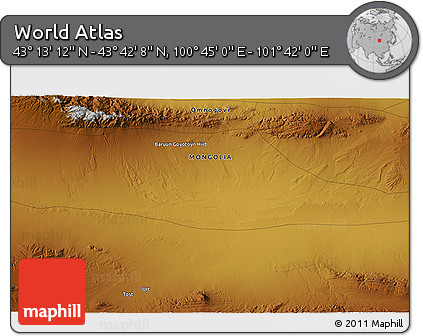 Physical 3D Map of the Area around 43° 27' 40" N, 101° 13' 29" E