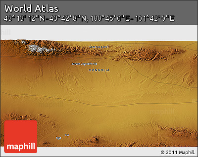 Physical 3D Map of the Area around 43° 27' 40" N, 101° 13' 29" E