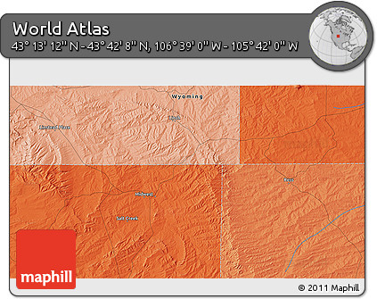 Political 3D Map of the Area around 43° 27' 40" N, 106° 10' 30" W