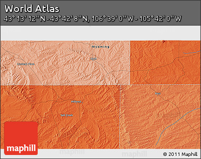 Political 3D Map of the Area around 43° 27' 40" N, 106° 10' 30" W
