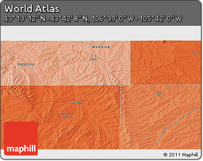 Political 3D Map of the Area around 43° 27' 40" N, 106° 10' 30" W