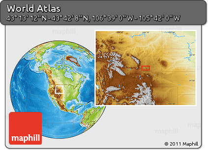 Physical Location Map of the Area around 43° 27' 40" N, 106° 10' 30" W