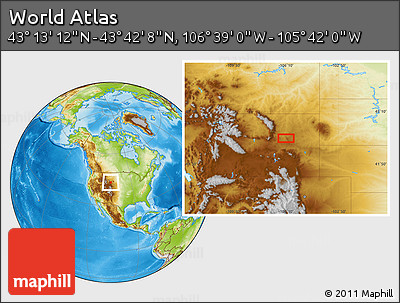 Physical Location Map of the Area around 43° 27' 40" N, 106° 10' 30" W