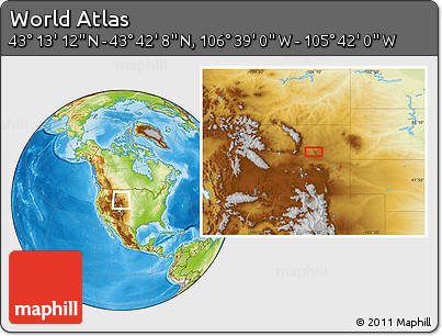 Physical Location Map of the Area around 43° 27' 40" N, 106° 10' 30" W