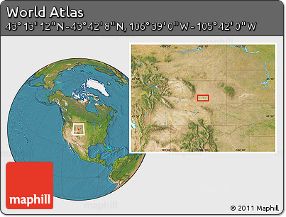 Satellite Location Map of the Area around 43° 27' 40" N, 106° 10' 30" W