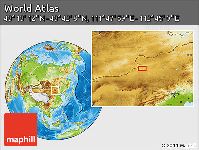 Physical Location Map of the Area around 43° 27' 40" N, 112° 16' 30" E