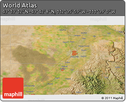 Satellite 3D Map of the Area around 43° 27' 40" N, 112° 7' 30" W