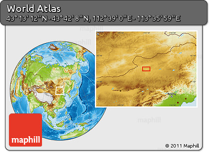 Physical Location Map of the Area around 43° 27' 40" N, 113° 7' 30" E