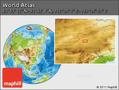 Physical Location Map of the Area around 43° 27' 40" N, 113° 7' 30" E