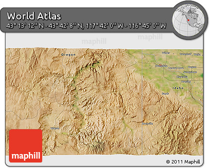 Satellite 3D Map of the Area around 43° 27' 40" N, 117° 13' 29" W
