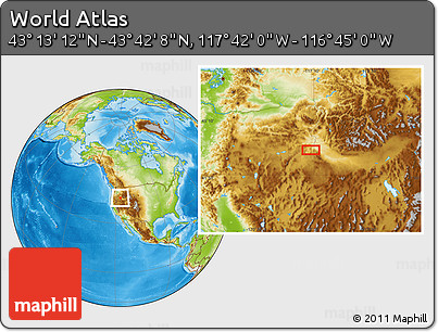 Physical Location Map of the Area around 43° 27' 40" N, 117° 13' 29" W