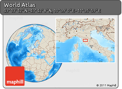 Shaded Relief Location Map of the Area around 43° 27' 40" N, 11° 7' 30" E