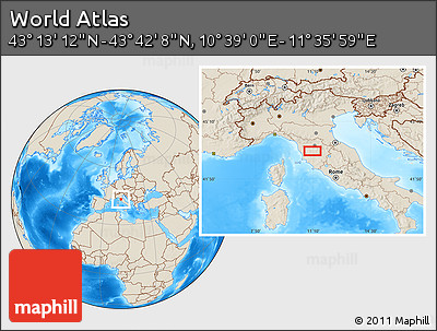 Shaded Relief Location Map of the Area around 43° 27' 40" N, 11° 7' 30" E
