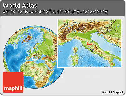 Physical Location Map of the Area around 43° 27' 40" N, 11° 58' 29" E