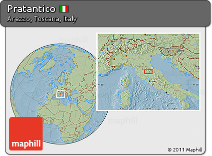 Savanna Style Location Map of Pratantico, hill shading