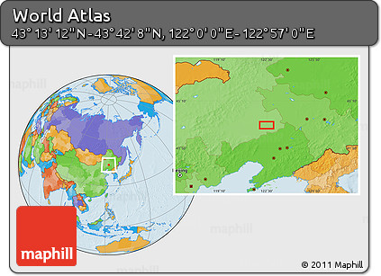 Political Location Map of the Area around 43° 27' 40" N, 122° 28' 29" E
