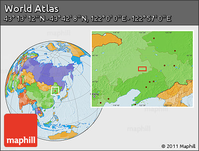 Political Location Map of the Area around 43° 27' 40" N, 122° 28' 29" E