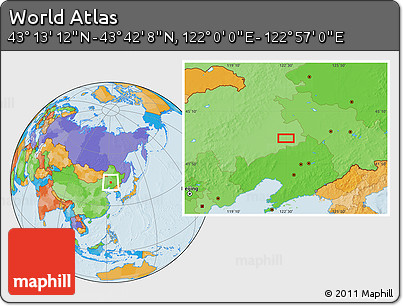 Political Location Map of the Area around 43° 27' 40" N, 122° 28' 29" E