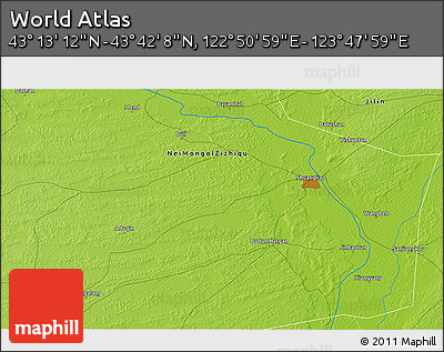 Physical 3D Map of the Area around 43° 27' 40" N, 123° 19' 29" E