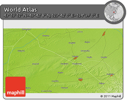 Physical 3D Map of the Area around 43° 27' 40" N, 124° 10' 30" E