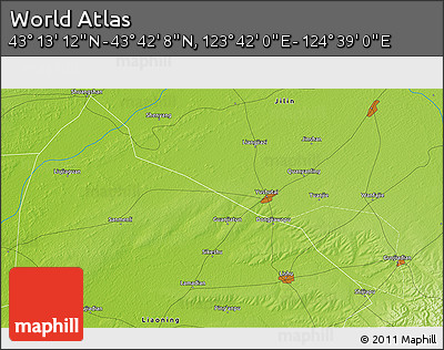 Physical 3D Map of the Area around 43° 27' 40" N, 124° 10' 30" E