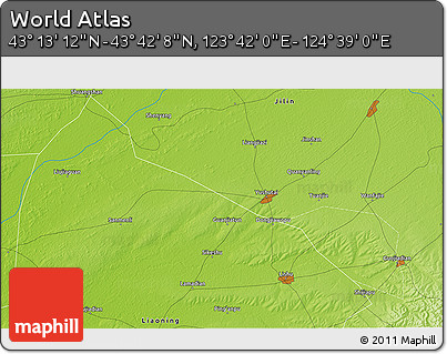 Physical 3D Map of the Area around 43° 27' 40" N, 124° 10' 30" E