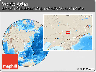Shaded Relief Location Map of the Area around 43° 27' 40" N, 126° 43' 29" E