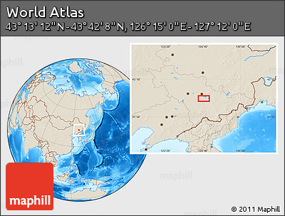 Shaded Relief Location Map of the Area around 43° 27' 40" N, 126° 43' 29" E