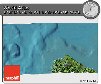 Satellite 3D Map of the Area around 43° 27' 40" N, 140° 19' 29" E
