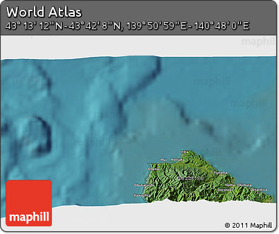 Satellite 3D Map of the Area around 43° 27' 40" N, 140° 19' 29" E