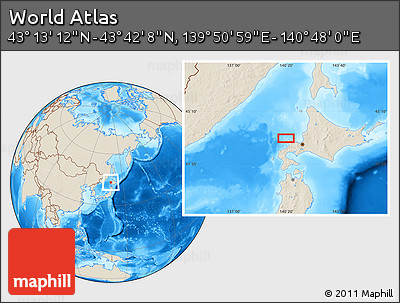 Shaded Relief Location Map of the Area around 43° 27' 40" N, 140° 19' 29" E