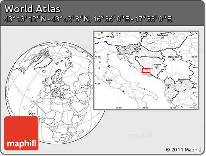 Blank Location Map of the Area around 43° 27' 40" N, 17° 4' 30" E
