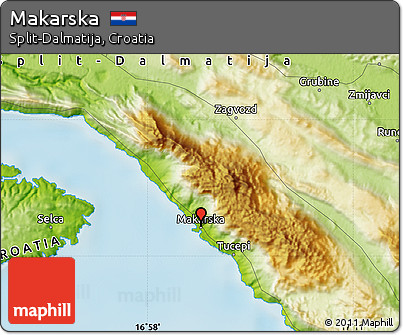 Physical Map of Makarska