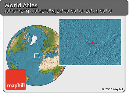 Satellite Location Map of the Area around 43° 27' 40" N, 21° 10' 29" W