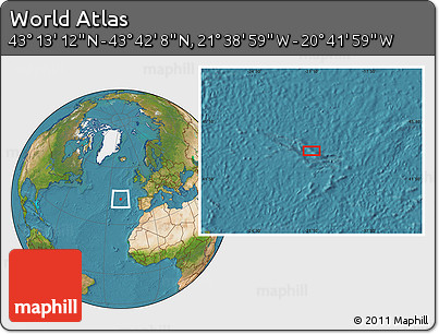 Satellite Location Map of the Area around 43° 27' 40" N, 21° 10' 29" W