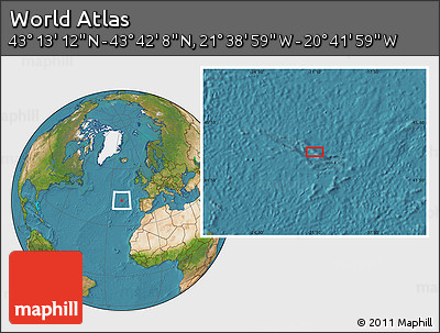 Satellite Location Map of the Area around 43° 27' 40" N, 21° 10' 29" W