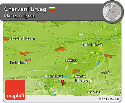 Physical Panoramic Map of Cherveni Bryag